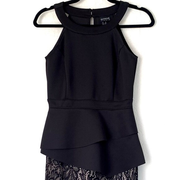 Floral Lace High Neck Peplum Dress Womens 4  Black Nude Dark Romantic Whimsygoth - Picture 3 of 6